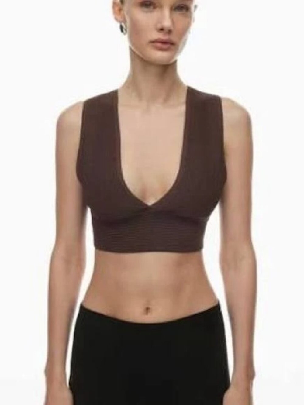 Aritzia Babaton Sculpt Knit Deep V Tank in Brown (Size S)